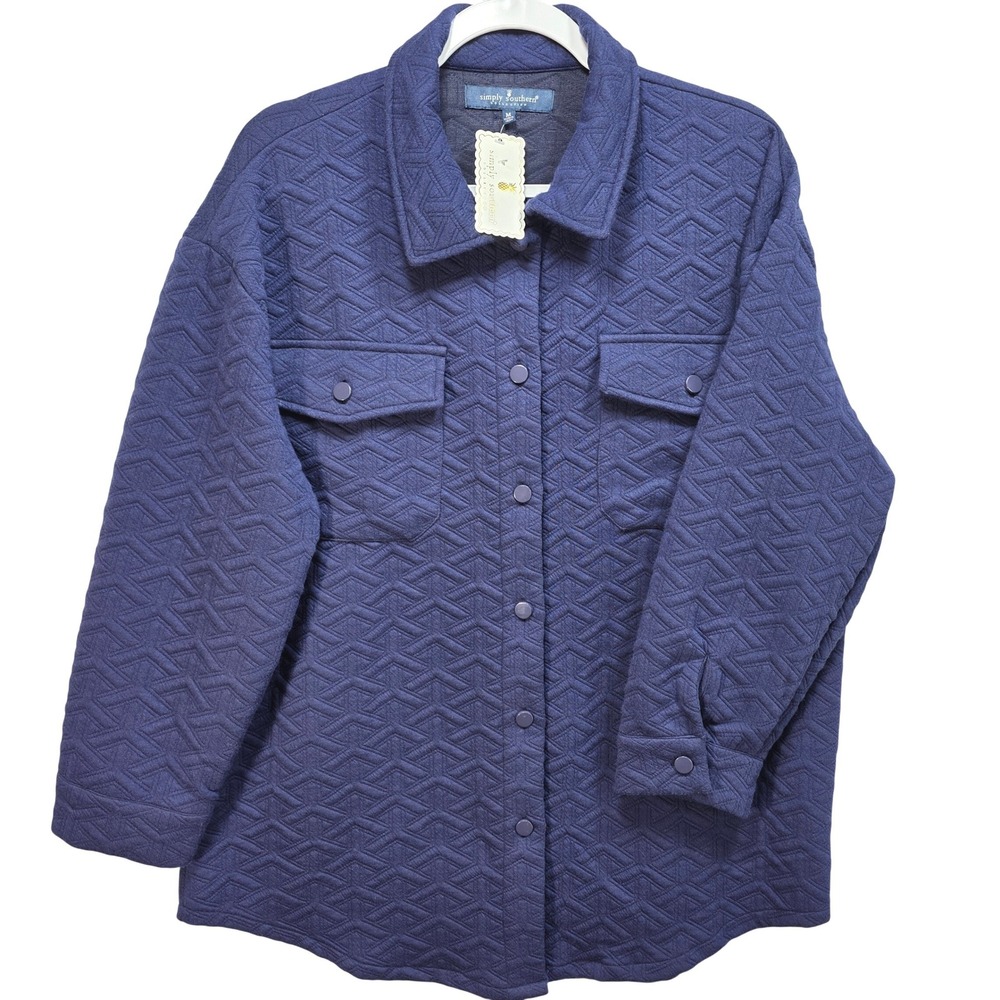 New Simply Southern Shacket Womens M Navy Blue Quilted Jacket Pockets Button